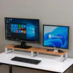 Invisible Bed Dual Monitor Riser Stand for 2 Monitors; Desk & Table Top Organiser (100 x 21 x 11.8 cm)(Desert Walnut)