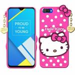 Clickaway Hello Kitty Case for Realme C2 3D Soft Cute Cover for Girls/Women Silicone Rubber Back Cover With Pendant-Baby Pink/Pink