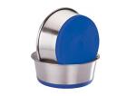 FURPET Set of 2 Heavy/Premium with 100% Silicon Bonded Rubber Base(Blue/Red/Green or Black) Stainless Steel Pet Bowl for Feeding Dogs Cats and Pets (Large 1.90 L)