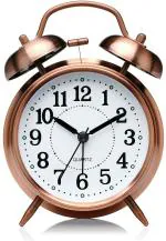 Inditradition Twin Bell Table Alarm Clock for Home & Office | Retro Vintage Look Analog Clock, 4 Inches (Copper Brown)