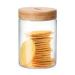 Treo Glass Tranpsarent Hi Borosilicate Round Jar With Wooden Lid - 850 Ml