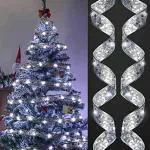 CORALTREE Christmas Ribbon Lights ,Christmas Tree Ribbon String Lights 12 Ft -- 150 LED Lights Battery Operated Xmas Fairy Lights for Christmas Tree Party (Silver)