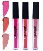 bq BLAQUE Matte Liquid Lipstick Combo of 3 Lip Color # 110-112-116 (Soft Pink, Dark Coral, Light Nude Brown, 12 ml)