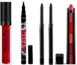 Toroka Women Lipstick and Eyeliner Combo (5 In 1 Lipstick, Liquid Matte Red Lipstick, 2 Kajal Long Lasting Eyeliner)