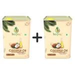 BeejRas Wood Pressed Coconut Oil - 2 Litre | Tin Can | Kacchi Ghani/Kolhu/Chekku | Cooking | Diet | Oil Pulling | Massage | Baby Massage | Virgin Coconut Oil Pack of 2