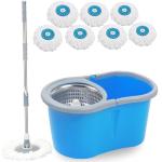 V-Mop Classic Blue Magic Steel Spin Bucket Floor-Cleaning Mop With 7 Microfiber Refills