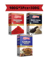 Hilton 300g Combo | Premium Kashmiri Mirch + Black Pepper + Garam Masala | (Pack of 3 - 100g Each)
