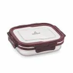 Dhara Stainless Steel Blaze Airtight Leak Proof Lunch Box 600 ml Maroon | Tiffin Container for Adults & Kids | Meal Lunch Box Set for Office, School and Travelling
