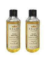 Khadi Herbal Sandalwood and Saffron Herbal Body Wash Parben and Sulphate Free - Pack of 2 (420ML)
