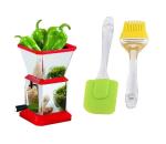 Blue Wonder Stainless Steel Chilly Cutter Cutter With Silicon Basting Big Spatula Set and (Multicolour, Pack of 2)