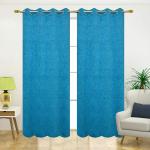 JARS Collections Set of 2 Emboss velvet suede Blackout Aqua Long Door Curtains(4x8 ft)