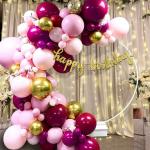 Festiko Happy Birthday Pink, Magenta, Golden Combo (52 Pcs), Happy Birthday Celebration, Party Decoration Supplies (Latex Balloons, Fairy Lights, Banner)