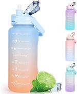 Crevizon Half Gallon/2L Water bottle with Straw & Time Marker, Tritan BPA Free Water Jug with Handle, Leakproof Motivational Water Bottles for sports, Gym, Outdoor (Gradient, 2Liter)