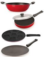 Nirlon 4 pcs of Red, Black Non-stick Pot and Pans Cookware Set Standard