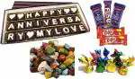 Fabbites Happy Anniversary My Love Message With Cadbury ,Kitkat, Stone And Handmade Chocolate 420 G