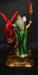 Karighar Green Resin Master Magician Merlin With Dragon Idol Perfect