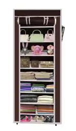 Eco Shopee 9 Fancy Layer Collapsible Wardrobe Almirah Portable Cloth Rack Foldable Cupboard for Clothes Storage Organizer Shelves Non Woven Fabric and PP Plastic Storage Unit (Self Assemble) (9L , Brown)