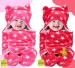 Pandaoriginals Star Pink, Red Cotton Bath Towels for Baby Boys and Girls (30 x 35 inch) Pack of 2
