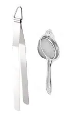 Urban Buy Stainless Steel Roti Chimta Tong With Stainless Steel Tea Strainer and Multicolour, Pack of 2