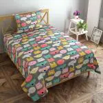 SHOVIJ Glace Cotton Elastic Fitted Single Bed Bedsheet (72 x 36 x 6) for Kids with 1 Pillow Cover (Teddy)
