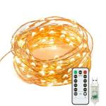 LTETTES Warm White LED Copper Wire String Lights 5V USB Powered Fairy Lights with Remote 10 m and 100 Lights