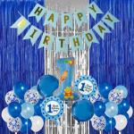 Bubble Trouble Blue Rubber Happy Birthday Decoration Kit With Banner, Fringe Curtain And Balloon (Set Of 24)