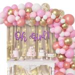 Festiko Oh Girl! Pink - Set of 52 Pcs (Banner + Foil Curtain + Balloons) , Welcome Baby Decorations