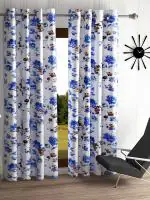 Home Sizzler 2 Piece Windflower Eyelet Polyester Long Door Curtains - 9 Feet, Blue