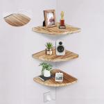 Adiy Beige Triangular Boho Wood Macrame Wall Corner Shelf, Large (W402) pack of 3