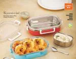 Homeleven Insulated Steelo Lunch Box Airtight Leak Proof Tiffin Box with Spoon and Fork for Office & School Use - Multicolor