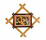 SAMYAK Yellow Wood and Bamboo Printed Image Wall Hanging Frame 2559, 12 x 12 inch