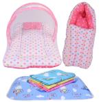 Kwitchy New Born Baby Boy's & Baby Girl's Bedding Combo Mosquito Net Bed Sleeping Bag & Plastic Sheets Set