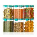 DISCOVER Kitchenware Green Lock and Lock Classic Square Plastic Airtight Grocery Storage, Cereal Dispenser Storage Container, 1100 ml - Pack Of 6