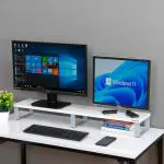 Invisible Bed Dual Monitor Riser Stand for 2 Monitors; Desk & Table Top Organiser (100 x 21 x 11.8 cm)(Glossy White)