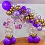 SpecialYou.in Purple and Gold Happy Birthday Balloons Decoration Kit for Girls with HBD Foil Balloon Banner, Purple, Confetti, metallic silver and gold Balloons - 50 Items