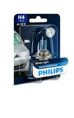 PHILIPS H4 P43t Essential Vision 3 Pin Halogen Headlight Bulb || 4000 Kelvin White Light Color 12569EVB1 (12V, 100/90W), Pack of 2