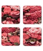 Whats Your Kick Flowers Beautiful Pink Flower Buffet Flower Design Printed Set of 4 Coaster With Metal Stand