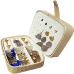 Aadhya Portable Dot Rexin Jewelry Organizer Mini Travel Jewelry Box Earring Plate Holder Rings Earrings Bracelets Multifunction Storage Box for Girls & Women Vanity Box (Gold)