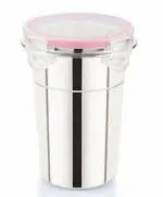 JNSM Stainless Steel Glass Tumbler with Lid Cap Cover Click & Seal Lock Leak Proof Freezer Safe Air Tight Transparent Silicon Gasket 400 ML (Steel) (400 ml)