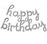 Festiko Happy Birthday Script Letter Foil Balloons Banner For Party, Silver