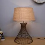 Homesake Modern Table Lamps, Spiral Metal Wire Golden Base with Fabric Lampshade for Home Office Cafe Restaurant, Jute