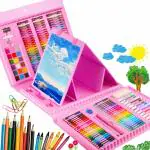 DHARMISHO Plastic Deluxe Art Set Box & Drawing Kit With Crayons, Oil Pastels, Colored Pencil Deluxe Gift Art (208Pcs - Pink)