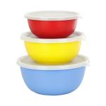 Fableart Multicolour Round Stainless Steel Containers with Airtight Lids (500ml+ 750ml+ 1250ml) 3 pcs