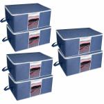 HomeStrap set of 6 Non Woven Underbed Storage Organizer / Blanket Cover Bag with Transparent Window and Side Handle for Quilt , Clothes (Navy Blue)(Featured on Shark Tank)