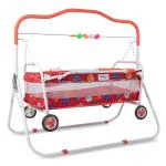 BUMTUM Baby Cradle With Swing, Comfortable Sleeping Jhula Palna For New Born Babies | Multi-use Baby Cradle, Push Wheel Cart For Baby (Red)