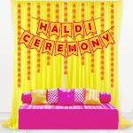 Zyozique Haldi Ceremony Decoration Kit - Haldi Ceremony Banner & Yellow Net Curtains (Pack of 2)