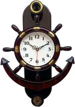 Shrijay Analog 38 cm X 26 cm Wall Clock (Gold, Brown, With Glass, Pendulum)