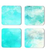 Whats Your Kick Sky Blue Color Brush Painting Printed Set of 4 Coaster With Metal Stand