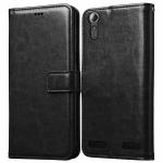Fastship Faux leather Wallet with Back Case TPU build Stand & Magnetic Closure Flip Cover for Lenovo A6000 Plus - Venom Black