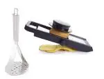 URBAN BUY Stainless Steel Potato Masher With Steel Potato Greacy Slicer For Chips Vegetable and Multicolour, Pack of 2